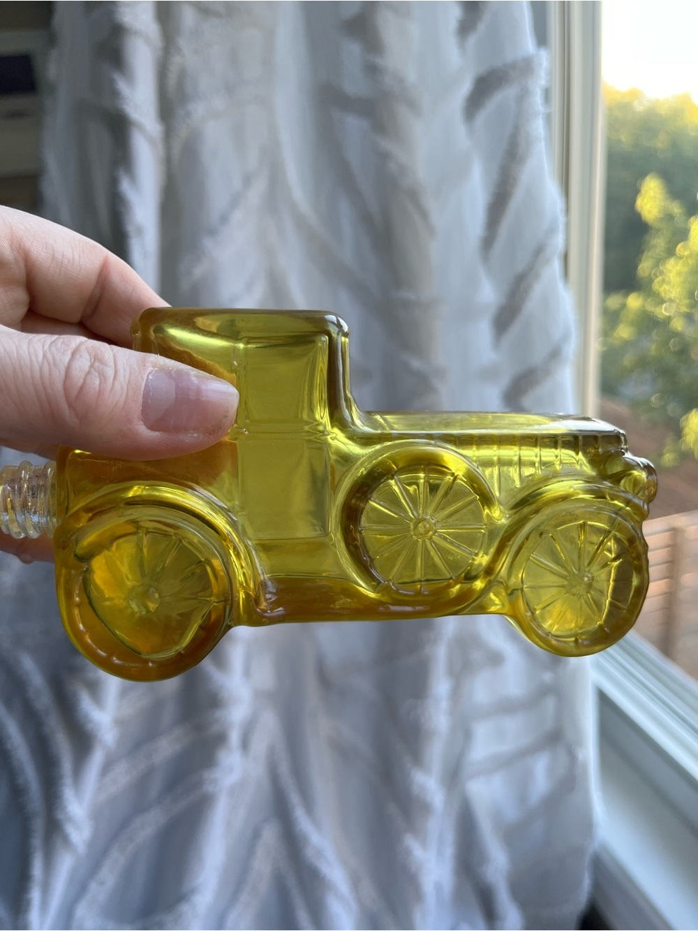 Vintage Avon Yellow Glass Car Bottle “Packard Roadster” 1970s
